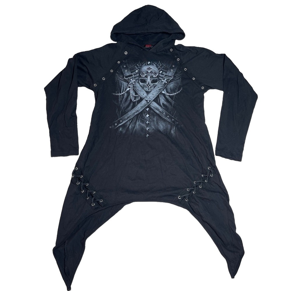 Spiral Direct Long Sleeve Graphic Skull Lace Up Skull Goth XXL Whimsical Witch